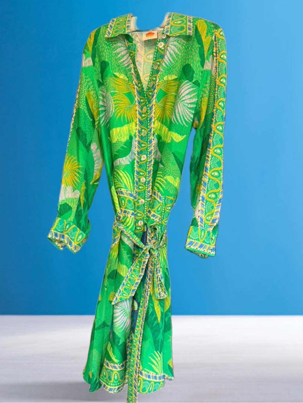 FARM Rio Green Macaw Scarf Chemise Dress Like New - Picture 2 of 5